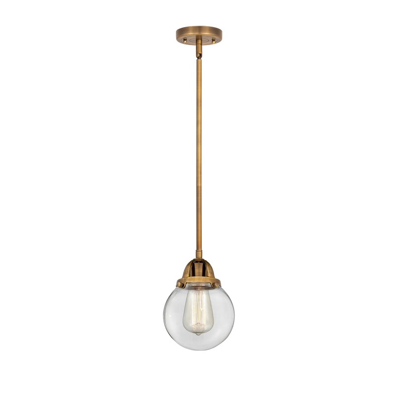 Beacon Mini Pendant shown in the Brushed Brass finish with a Clear shade