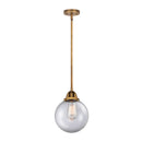 Beacon Mini Pendant shown in the Brushed Brass finish with a Clear shade