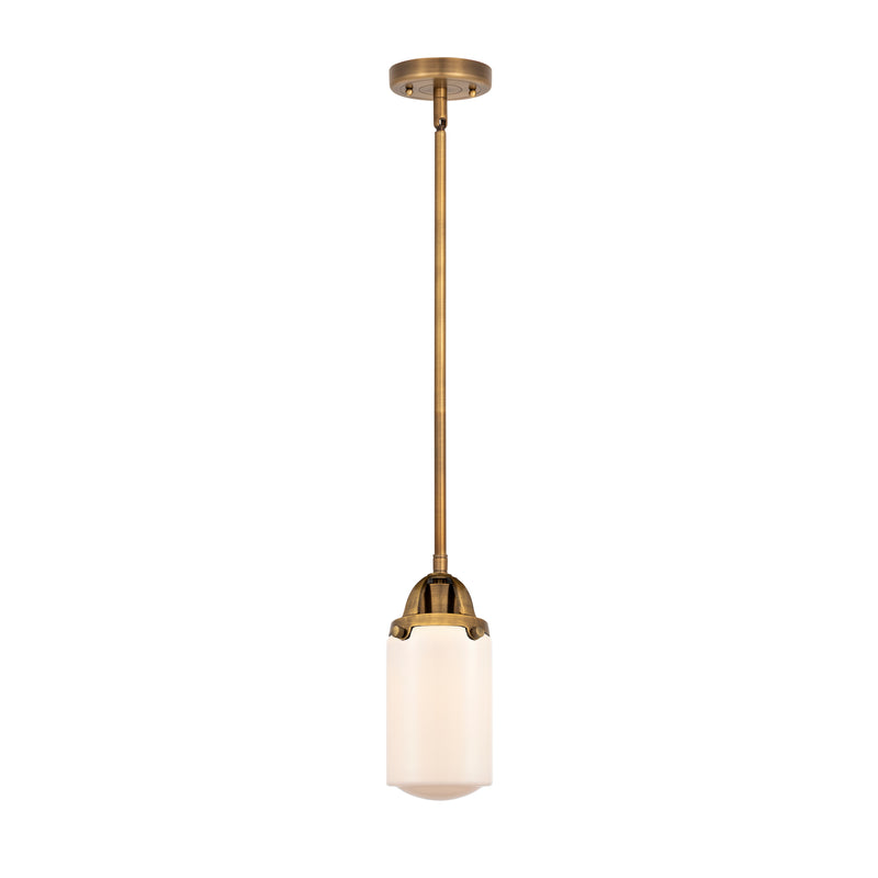 Dover Mini Pendant shown in the Brushed Brass finish with a Matte White shade