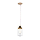 Dover Mini Pendant shown in the Brushed Brass finish with a Clear shade