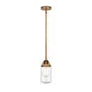 Dover Mini Pendant shown in the Brushed Brass finish with a Seedy shade