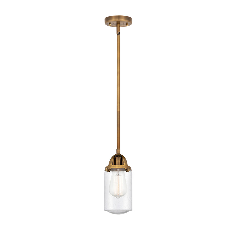 Dover Mini Pendant shown in the Brushed Brass finish with a Seedy shade