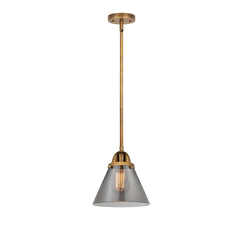 Cone Mini Pendant shown in the Brushed Brass finish with a Plated Smoke shade