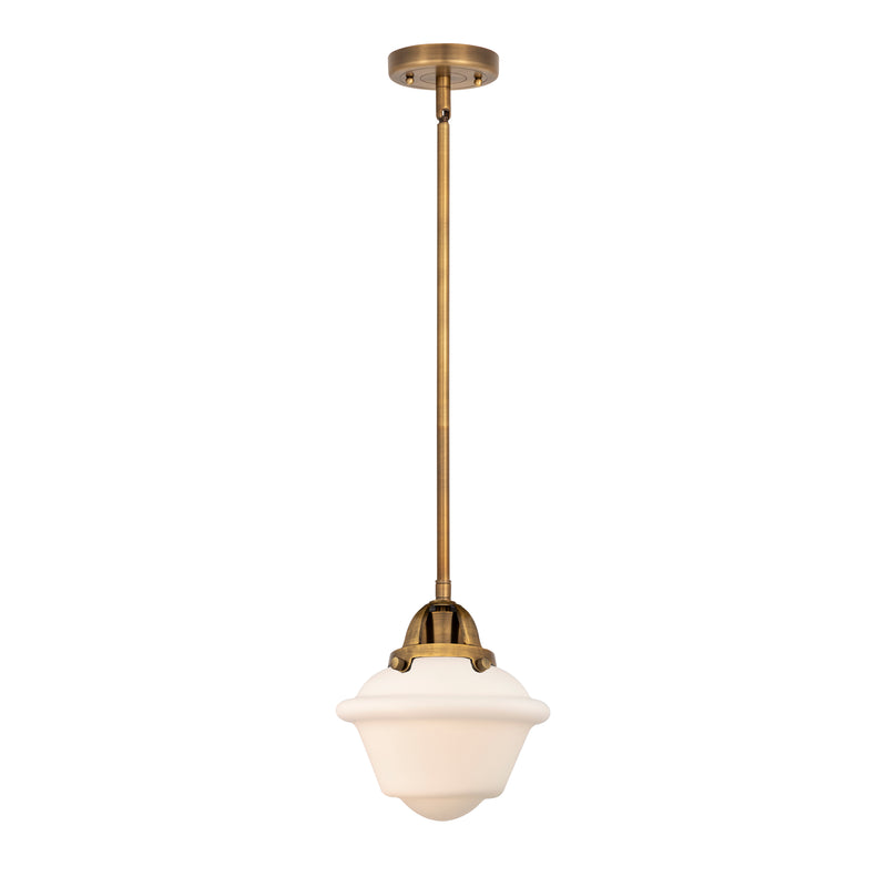 Oxford Mini Pendant shown in the Brushed Brass finish with a Matte White shade