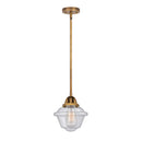 Oxford Mini Pendant shown in the Brushed Brass finish with a Seedy shade