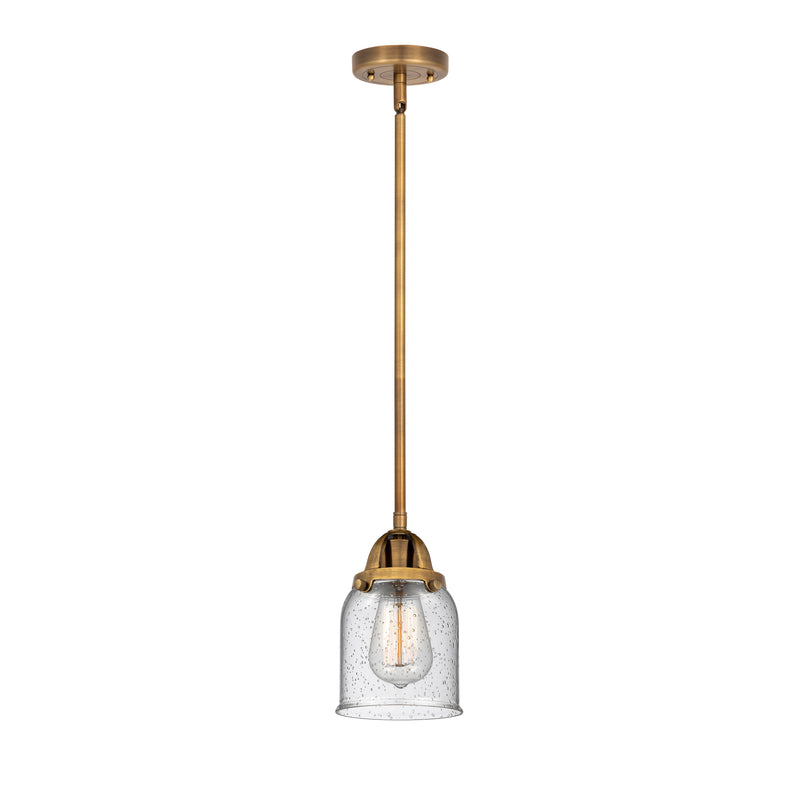 Bell Mini Pendant shown in the Brushed Brass finish with a Seedy shade