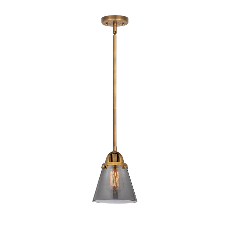 Cone Mini Pendant shown in the Brushed Brass finish with a Plated Smoke shade