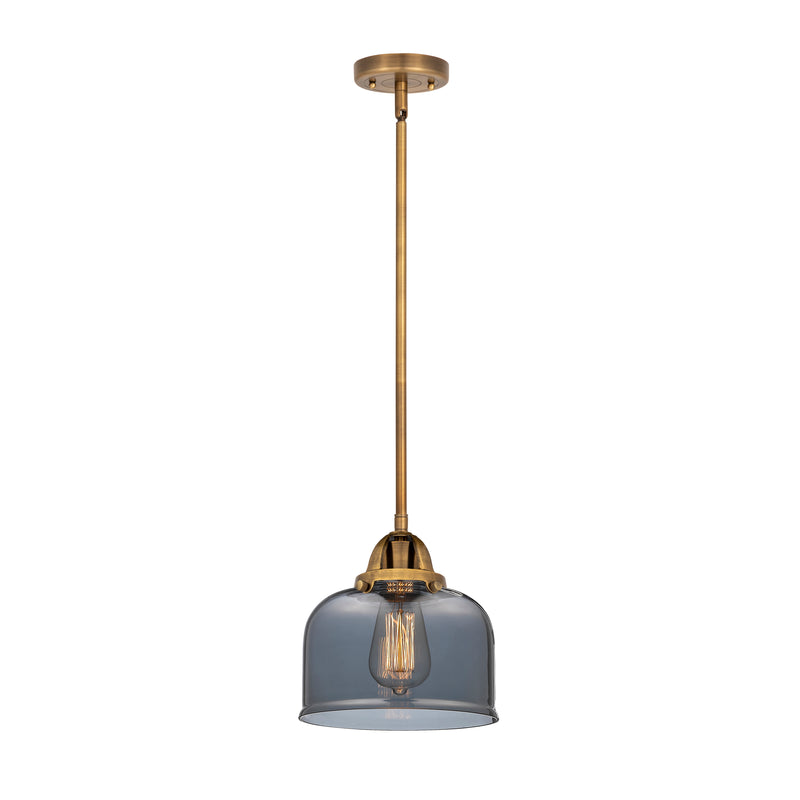 Bell Mini Pendant shown in the Brushed Brass finish with a Plated Smoke shade