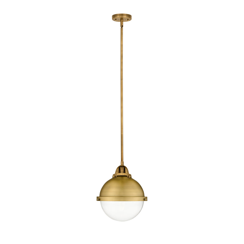 Hampden Mini Pendant shown in the Brushed Brass finish with a Clear shade