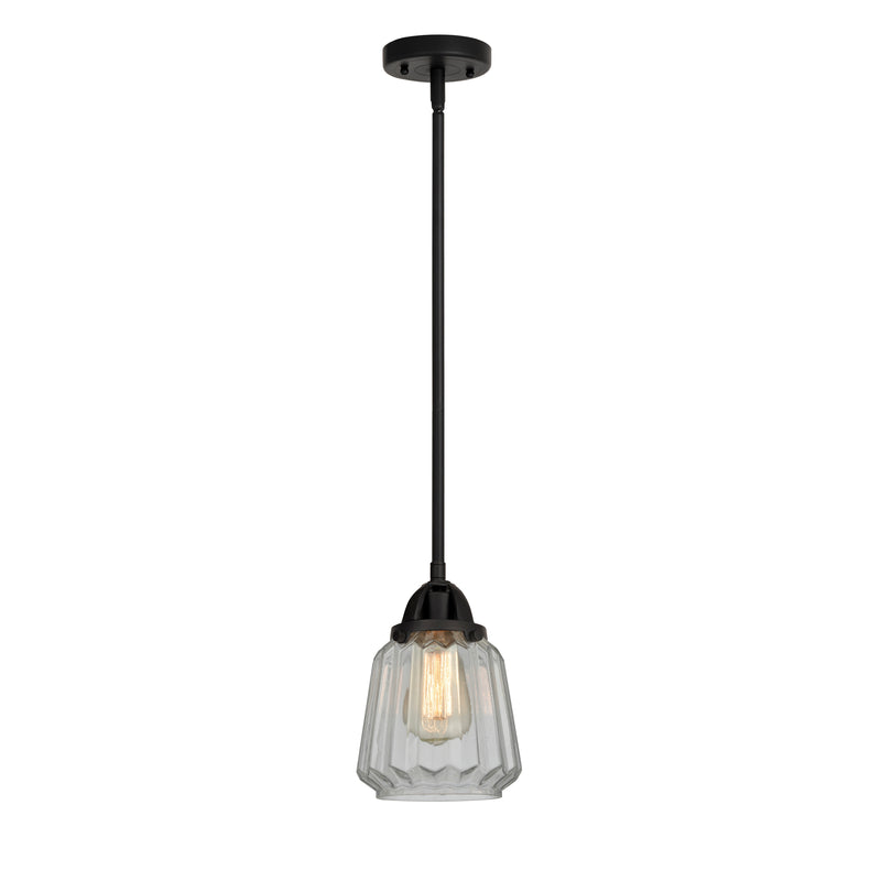 Chatham Mini Pendant shown in the Matte Black finish with a Clear shade