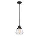 Fulton Mini Pendant shown in the Matte Black finish with a Clear shade