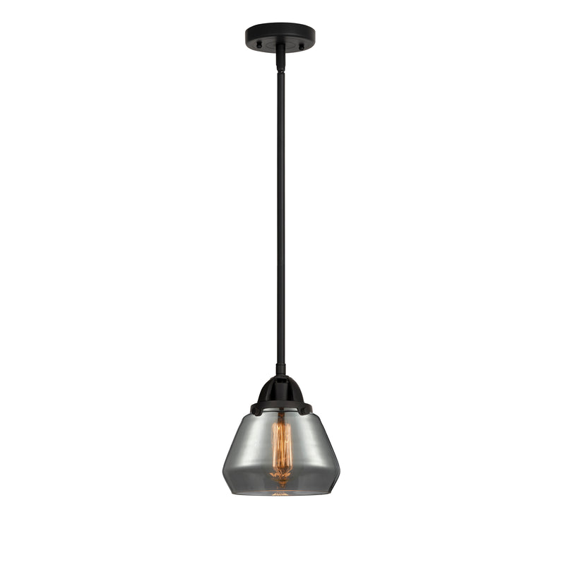 Fulton Mini Pendant shown in the Matte Black finish with a Plated Smoke shade