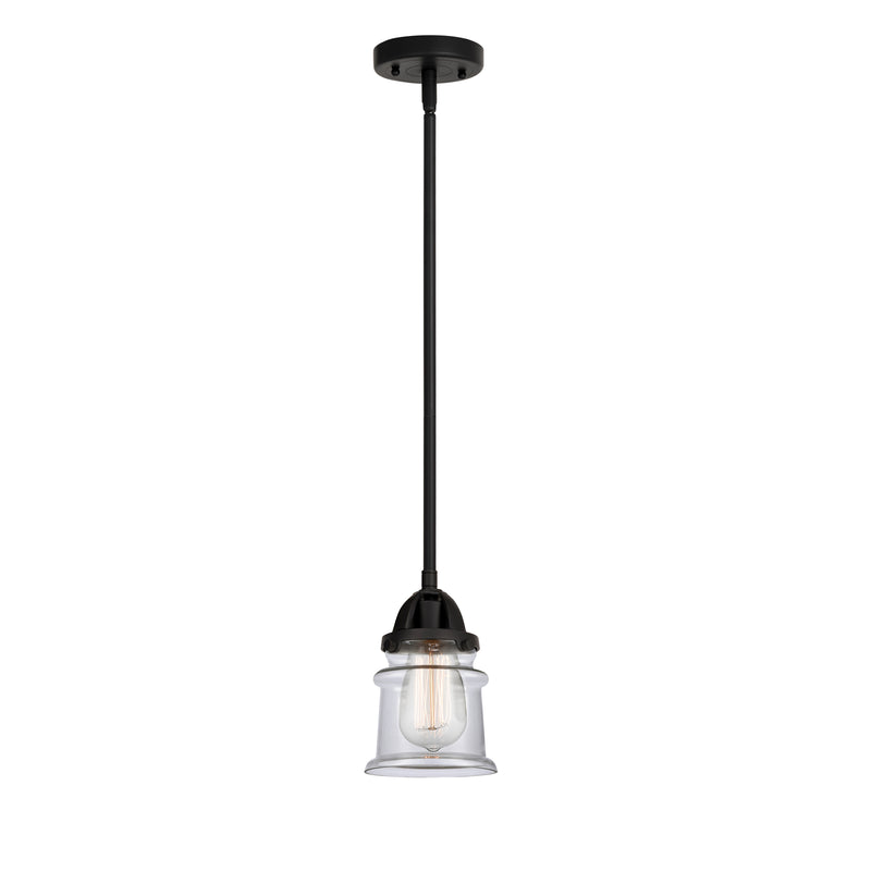 Canton Mini Pendant shown in the Matte Black finish with a Clear shade