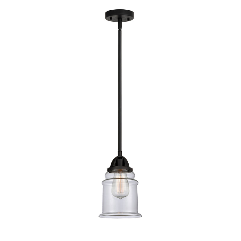 Canton Mini Pendant shown in the Matte Black finish with a Clear shade