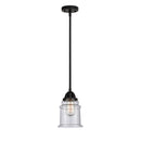 Canton Mini Pendant shown in the Matte Black finish with a Seedy shade