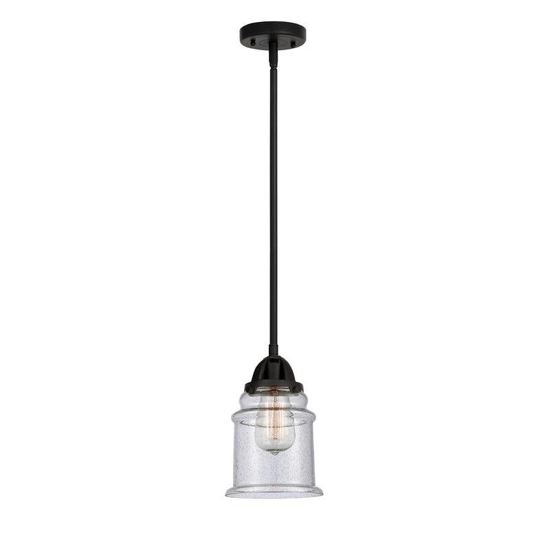 Canton Mini Pendant shown in the Matte Black finish with a Seedy shade