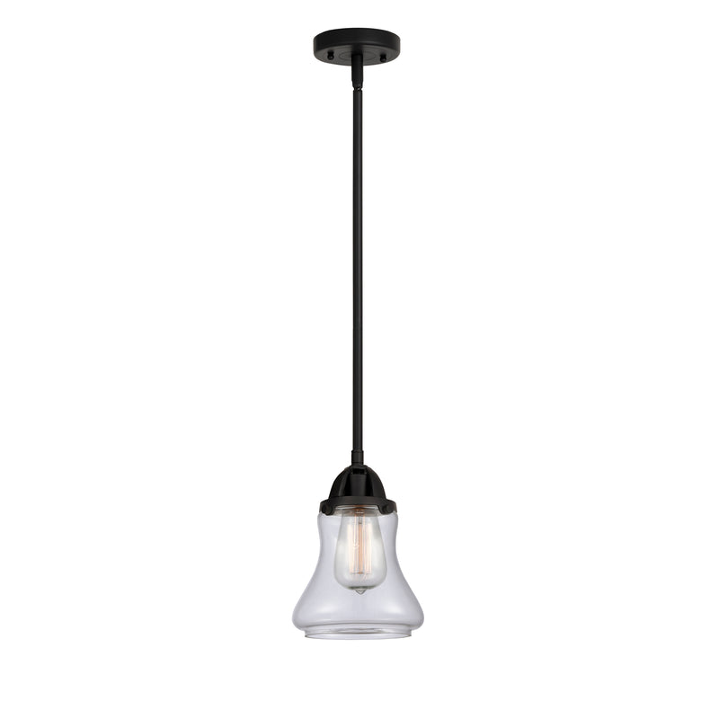 Bellmont Mini Pendant shown in the Matte Black finish with a Clear shade