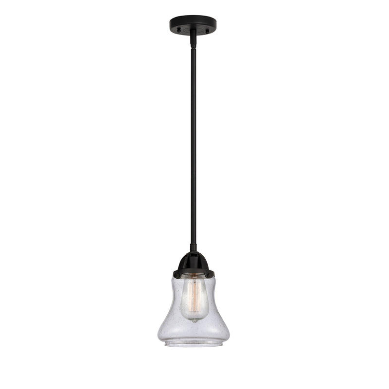 Bellmont Mini Pendant shown in the Matte Black finish with a Seedy shade