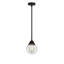 Beacon Mini Pendant shown in the Matte Black finish with a Clear shade