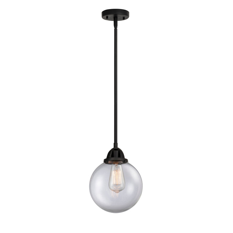 Beacon Mini Pendant shown in the Matte Black finish with a Clear shade