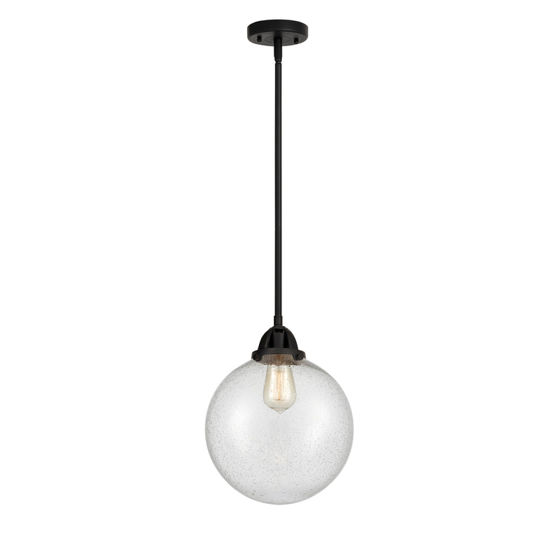 Beacon Mini Pendant shown in the Matte Black finish with a Seedy shade