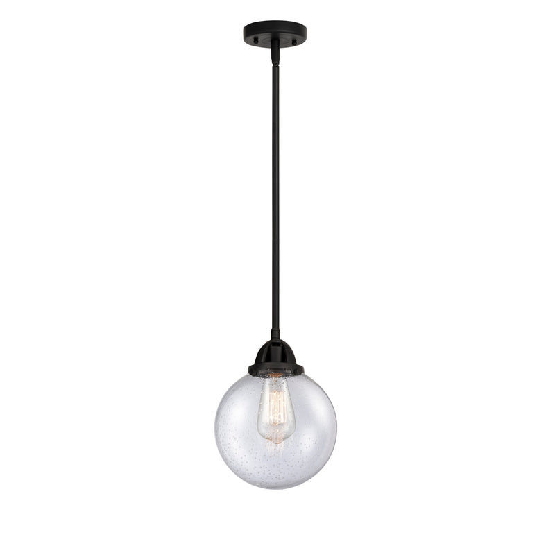 Beacon Mini Pendant shown in the Matte Black finish with a Seedy shade