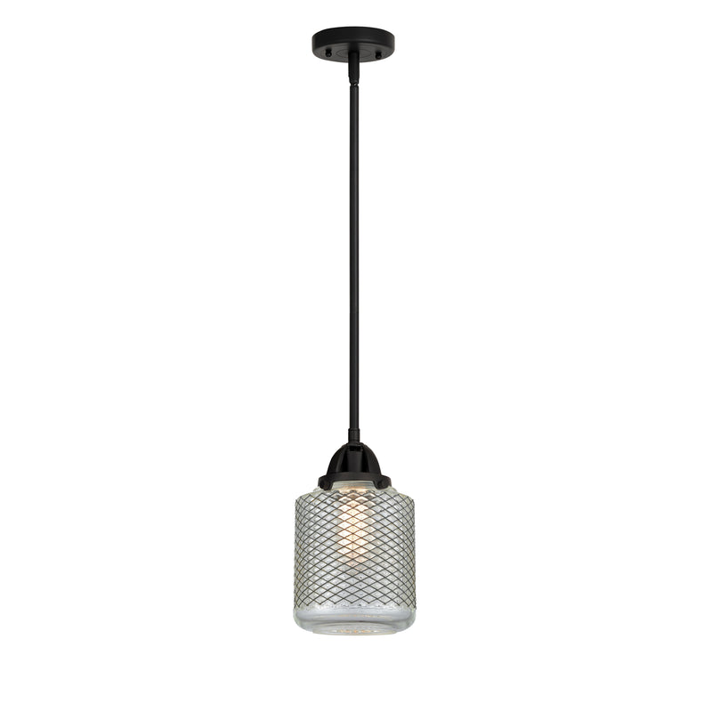 Stanton Mini Pendant shown in the Matte Black finish with a Clear Wire Mesh shade