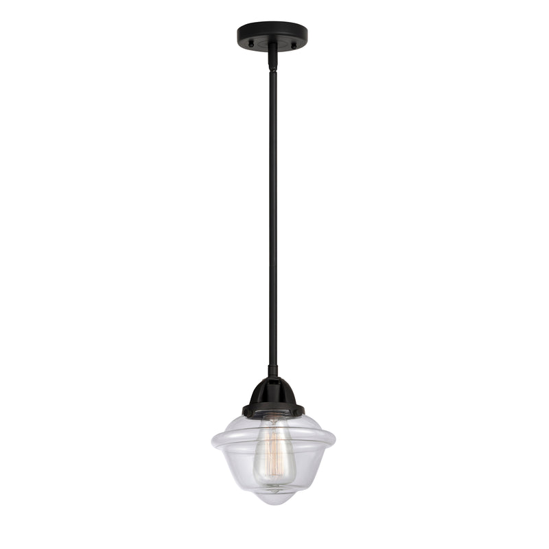 Oxford Mini Pendant shown in the Matte Black finish with a Clear shade