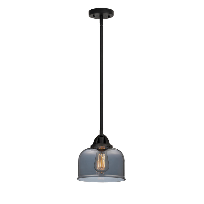 Bell Mini Pendant shown in the Matte Black finish with a Plated Smoke shade