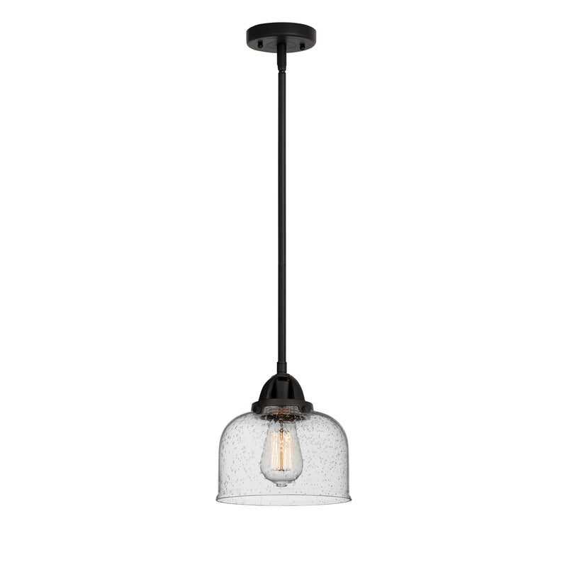 Bell Mini Pendant shown in the Matte Black finish with a Seedy shade