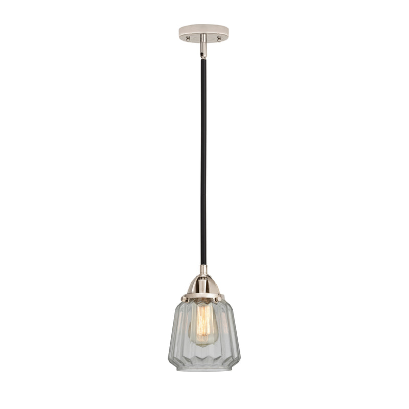 Chatham Mini Pendant shown in the Black Polished Nickel finish with a Clear shade