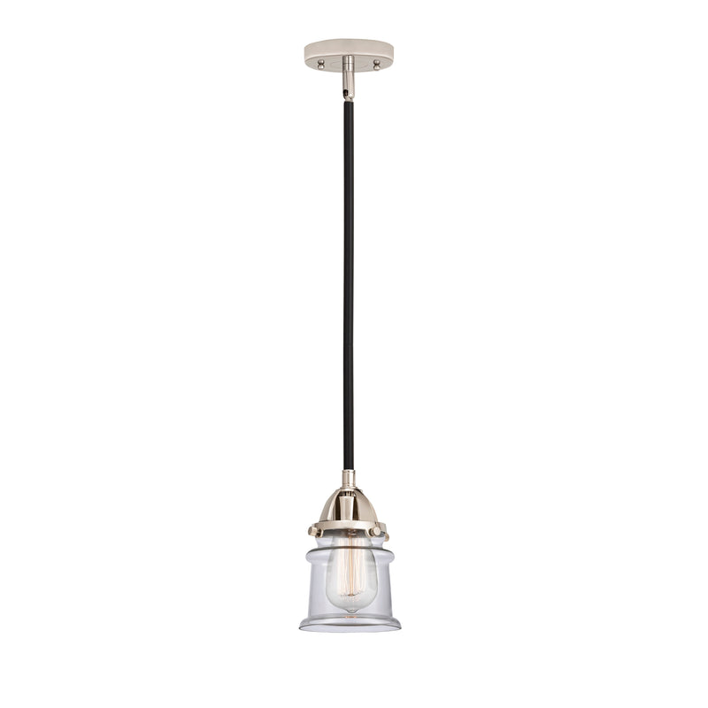 Canton Mini Pendant shown in the Black Polished Nickel finish with a Clear shade