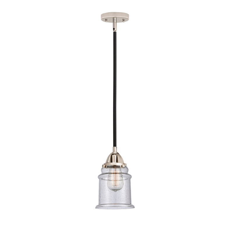 Canton Mini Pendant shown in the Black Polished Nickel finish with a Seedy shade