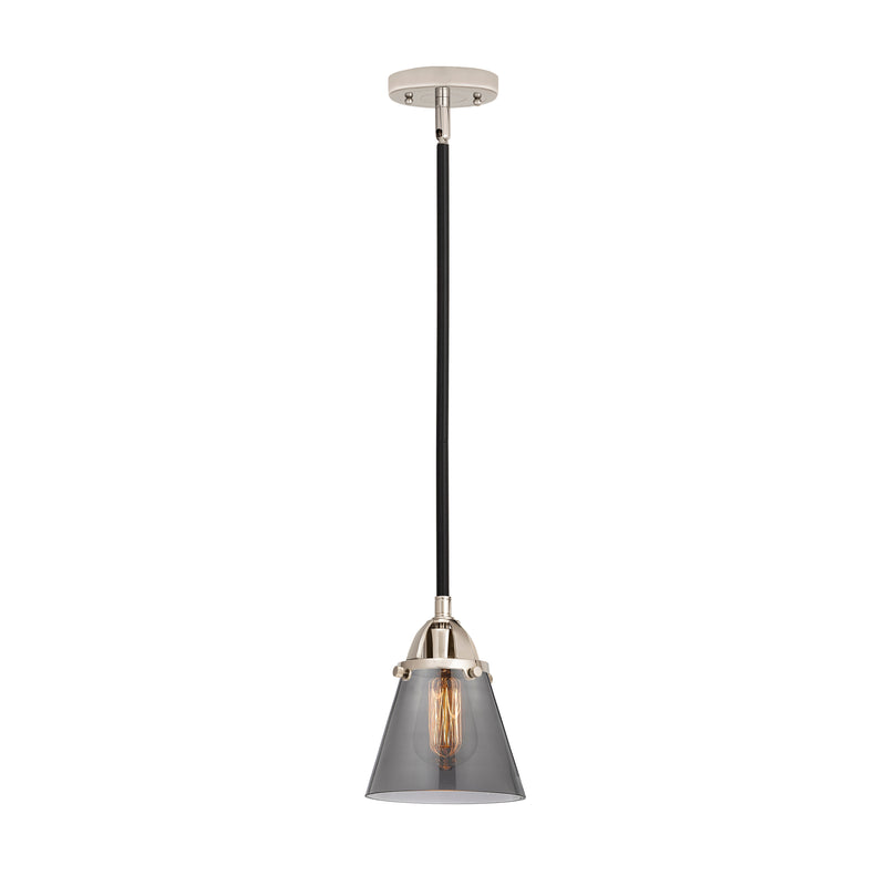 Cone Mini Pendant shown in the Black Polished Nickel finish with a Plated Smoke shade