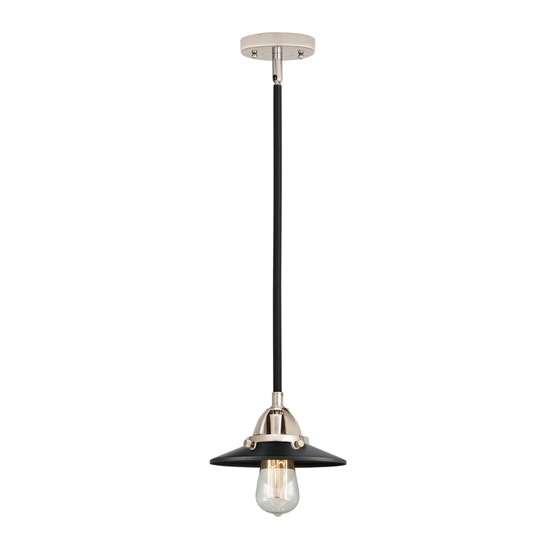 Railroad Mini Pendant shown in the Black Polished Nickel finish with a Matte Black shade