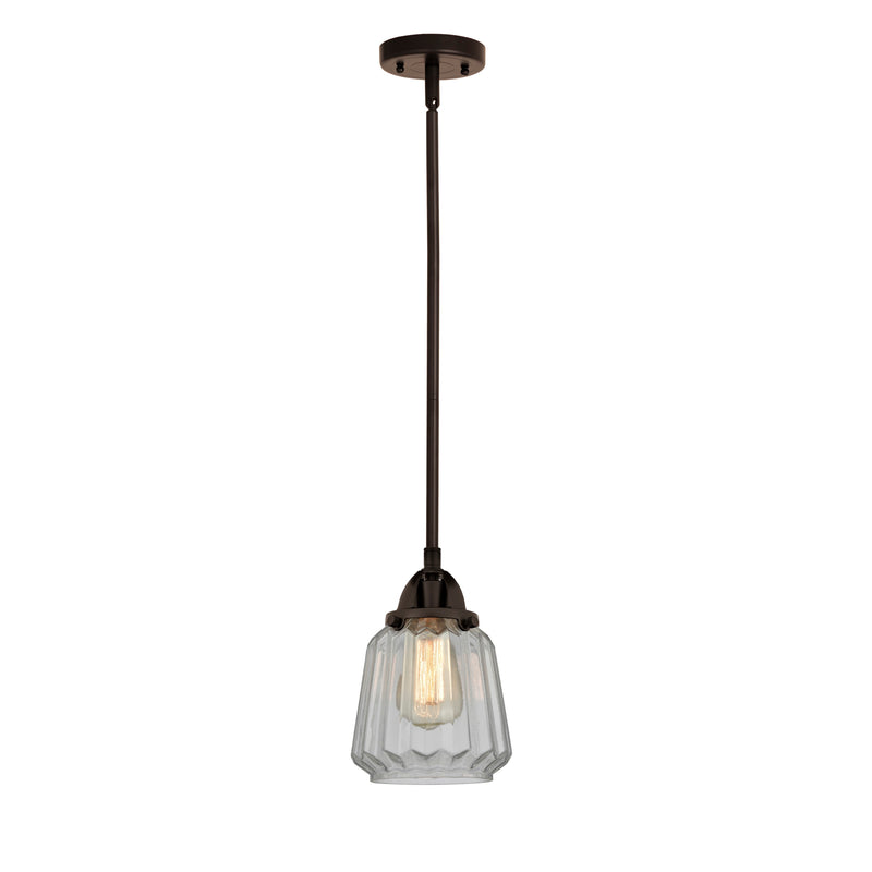 Chatham Mini Pendant shown in the Oil Rubbed Bronze finish with a Clear shade