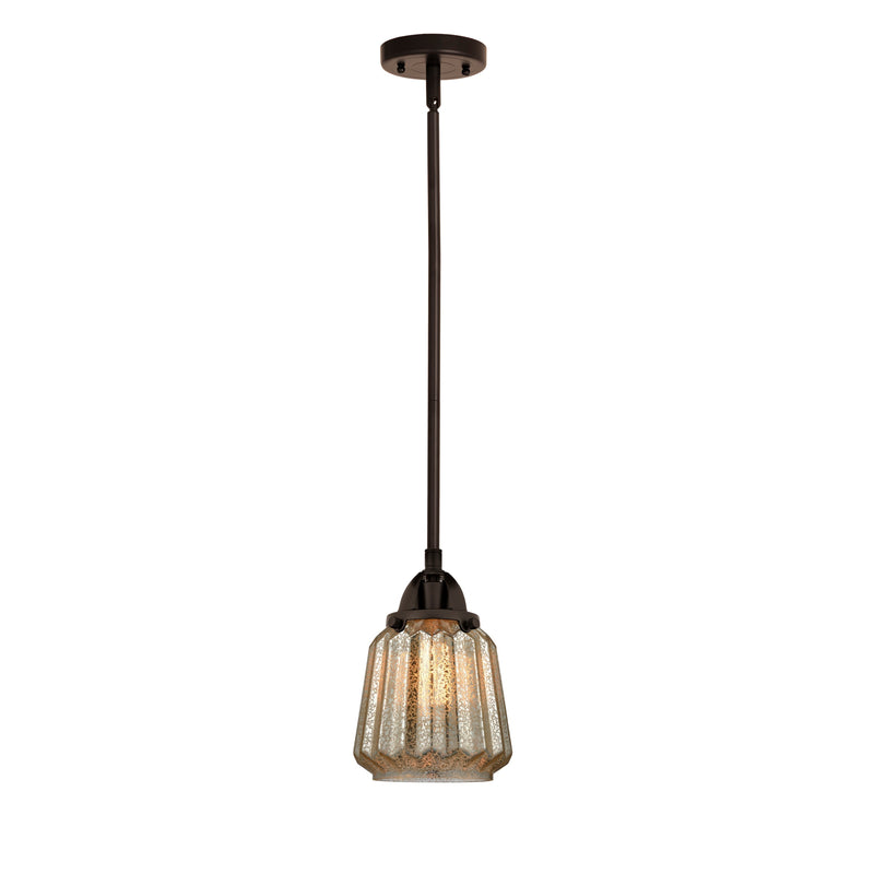 Chatham Mini Pendant shown in the Oil Rubbed Bronze finish with a Mercury shade