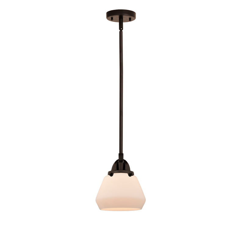 Fulton Mini Pendant shown in the Oil Rubbed Bronze finish with a Matte White shade