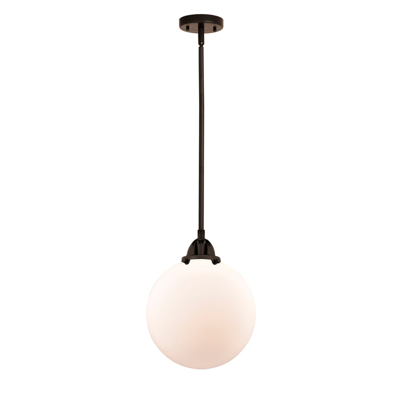 Beacon Mini Pendant shown in the Oil Rubbed Bronze finish with a Matte White shade