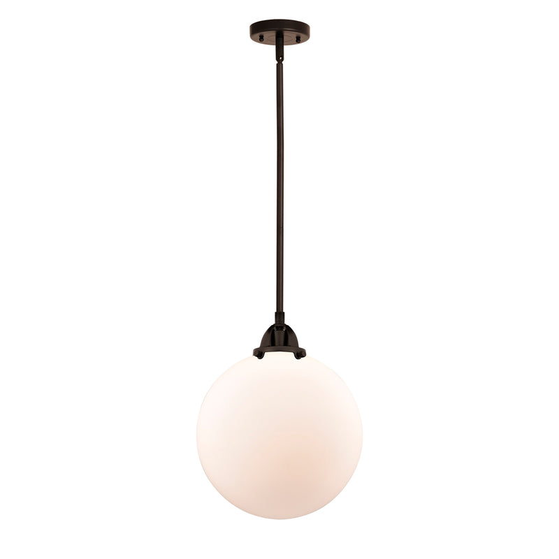 Beacon Mini Pendant shown in the Oil Rubbed Bronze finish with a Matte White shade