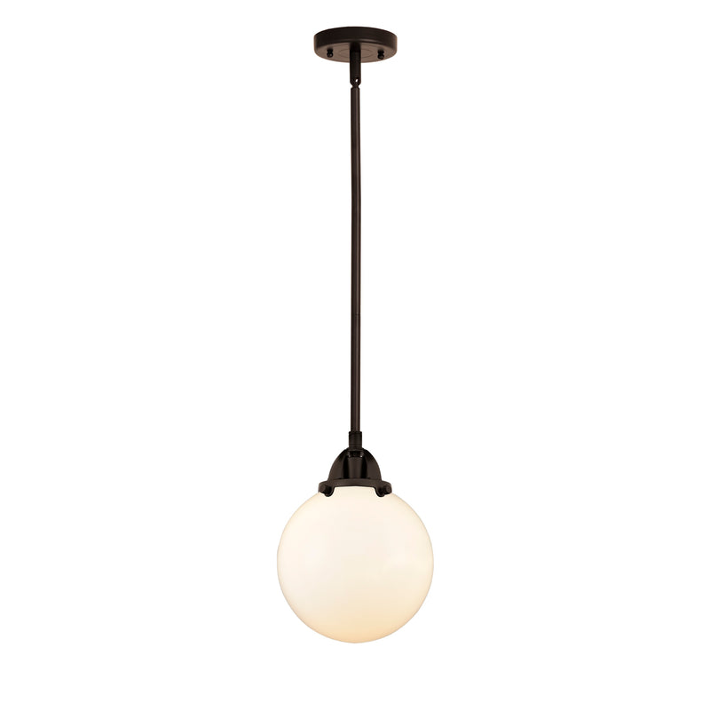 Beacon Mini Pendant shown in the Oil Rubbed Bronze finish with a Matte White shade