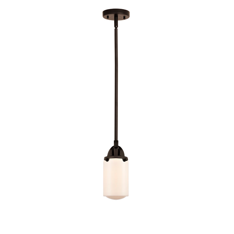 Dover Mini Pendant shown in the Oil Rubbed Bronze finish with a Matte White shade