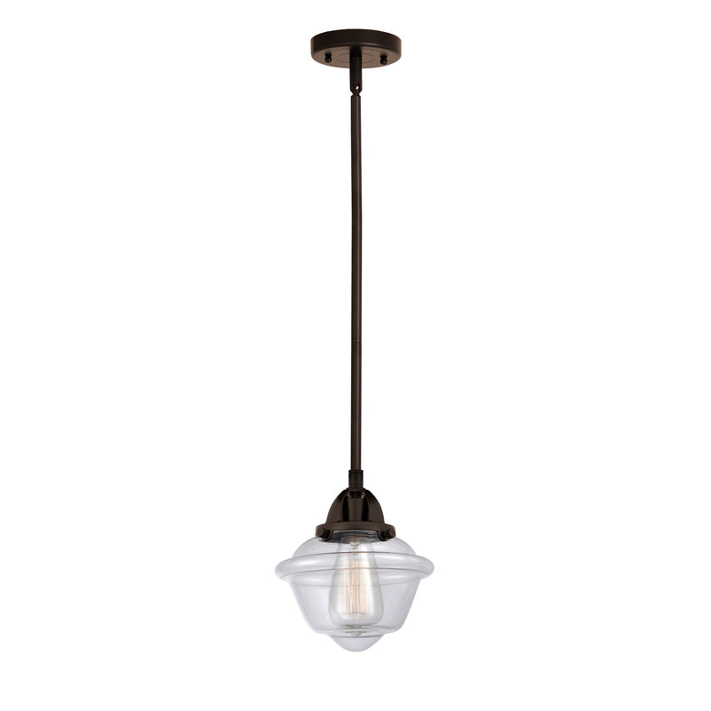 Oxford Mini Pendant shown in the Oil Rubbed Bronze finish with a Clear shade