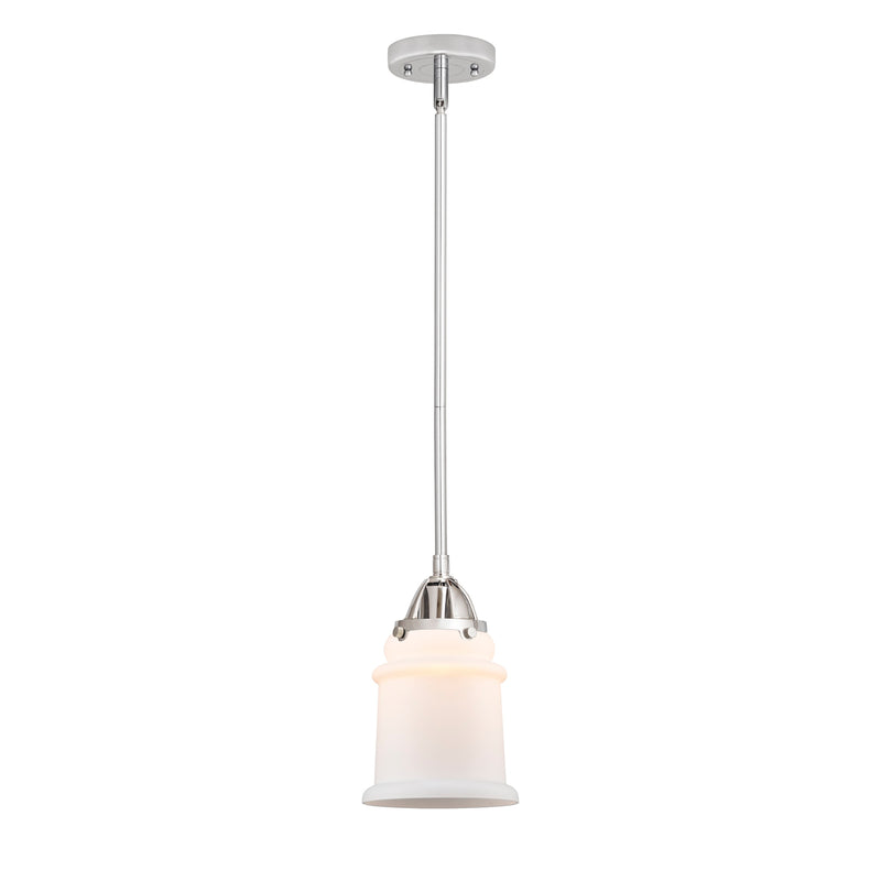 Canton Mini Pendant shown in the Polished Chrome finish with a Matte White shade