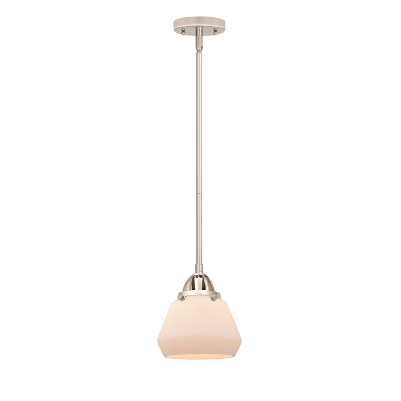 Fulton Mini Pendant shown in the Polished Nickel finish with a Matte White shade