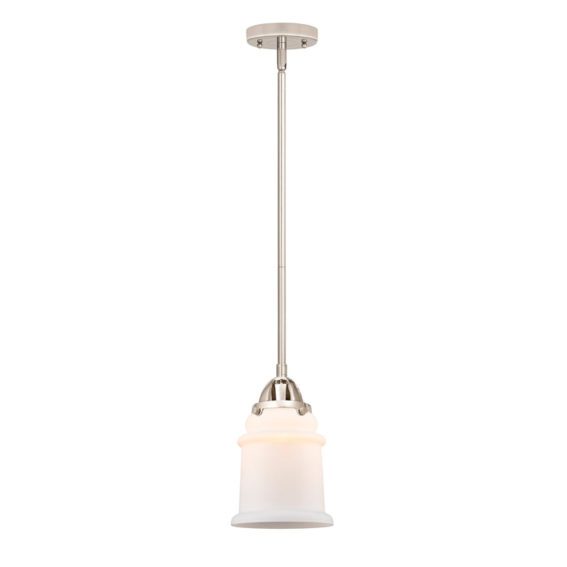 Canton Mini Pendant shown in the Polished Nickel finish with a Matte White shade