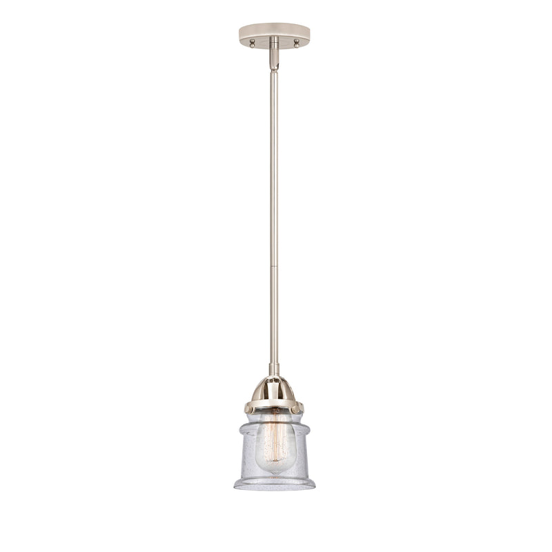 Canton Mini Pendant shown in the Polished Nickel finish with a Seedy shade