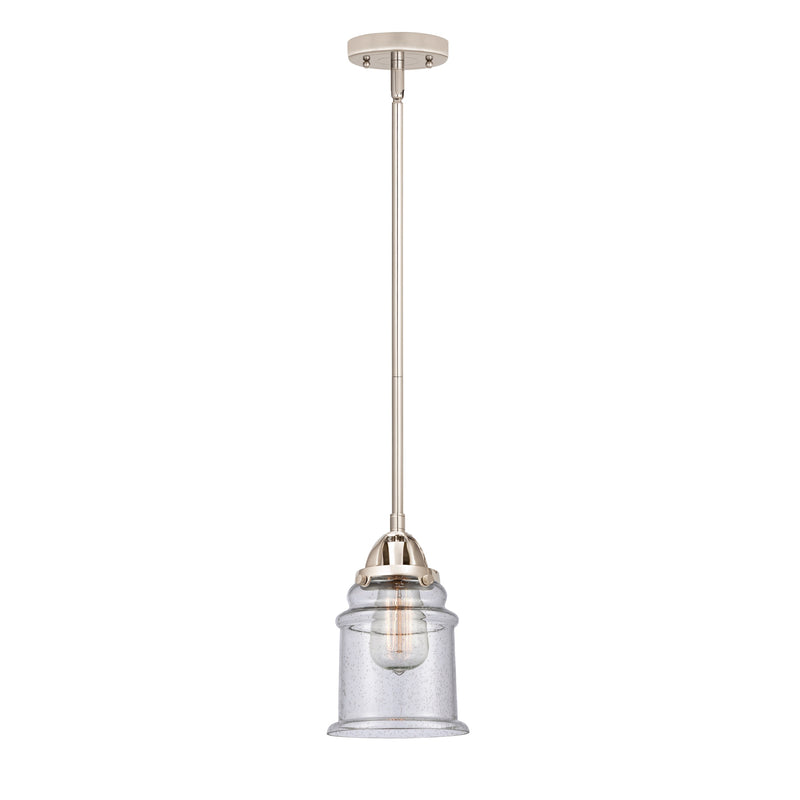 Canton Mini Pendant shown in the Polished Nickel finish with a Seedy shade