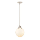 Beacon Mini Pendant shown in the Polished Nickel finish with a Matte White shade