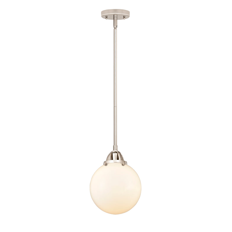 Beacon Mini Pendant shown in the Polished Nickel finish with a Matte White shade